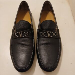 Valentino Garavani Black Leather Loafers with Silver Hardware